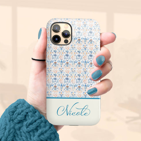 Custom Name Blue Mediterranean Tiles iPhone Case